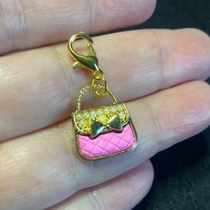 Charm Pink Purse Bag Handbag Clip On Goldtone Bracelet Charm